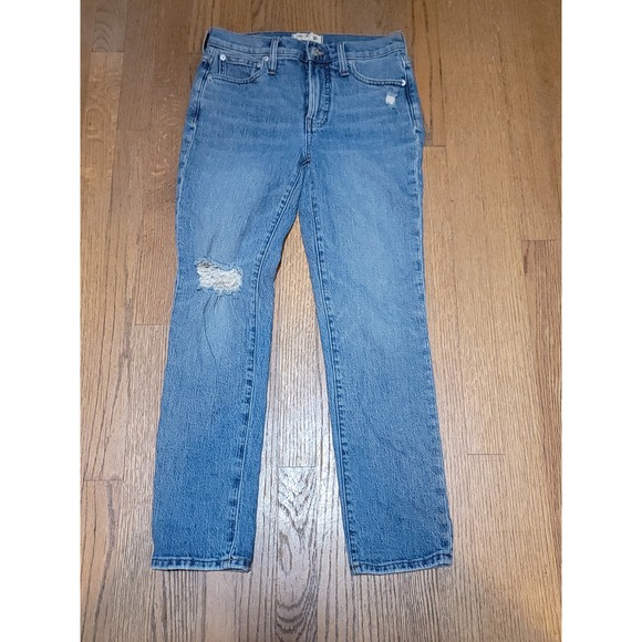 Madewell Mid-Rise Perfect Vintage Jeans Size 25 Ripped Distressed Denim - Picture 1 of 6